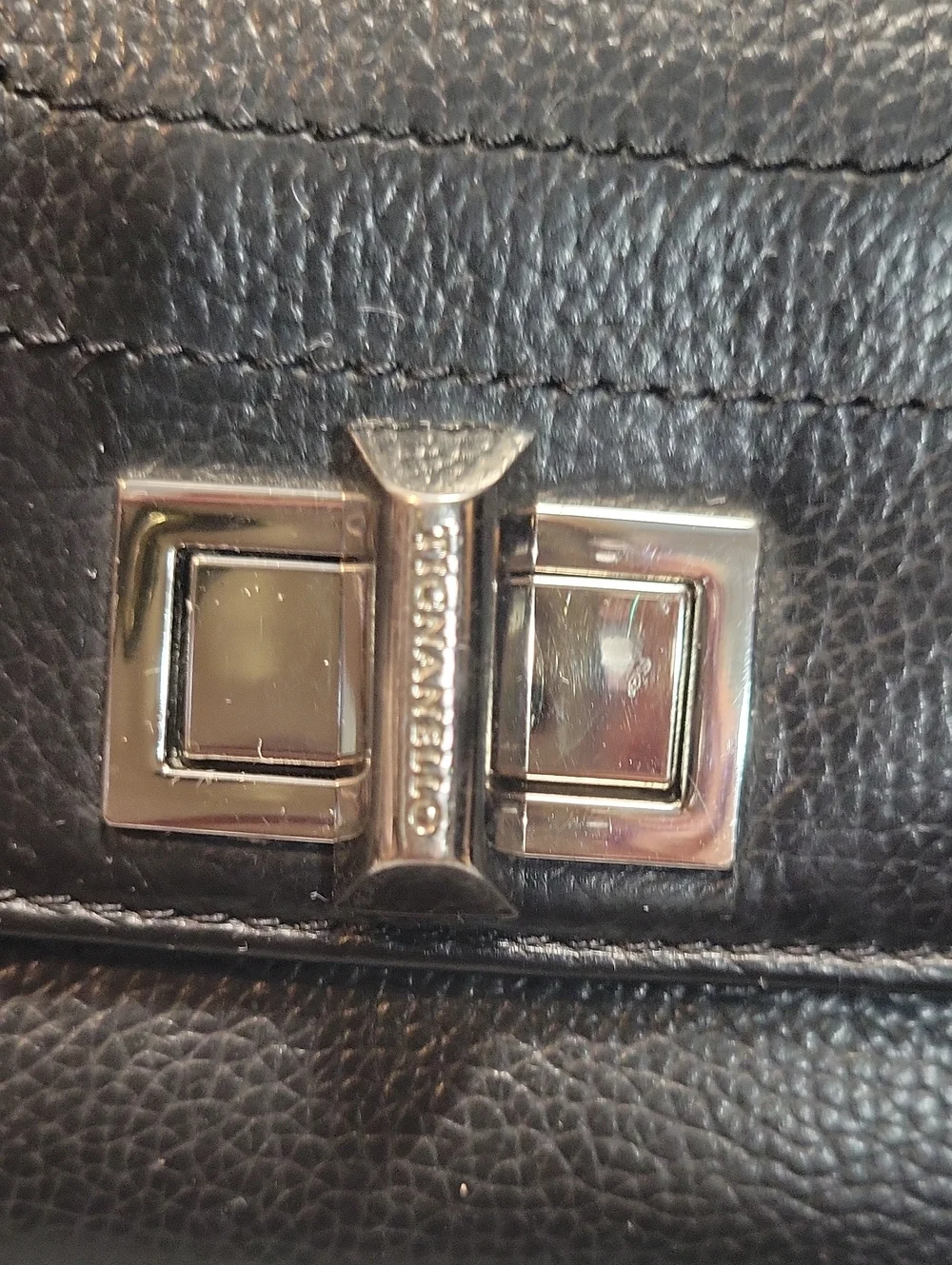 Tignanello Black Leather Wallet with Silver Turnlock